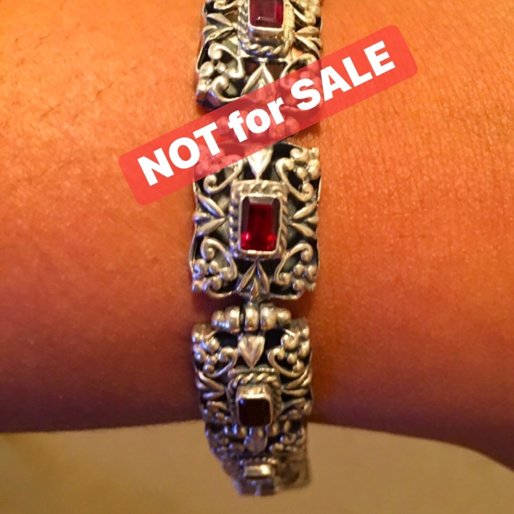 AF 925 silver & square cut garnet filigree bracelet - Picture 1 of 11